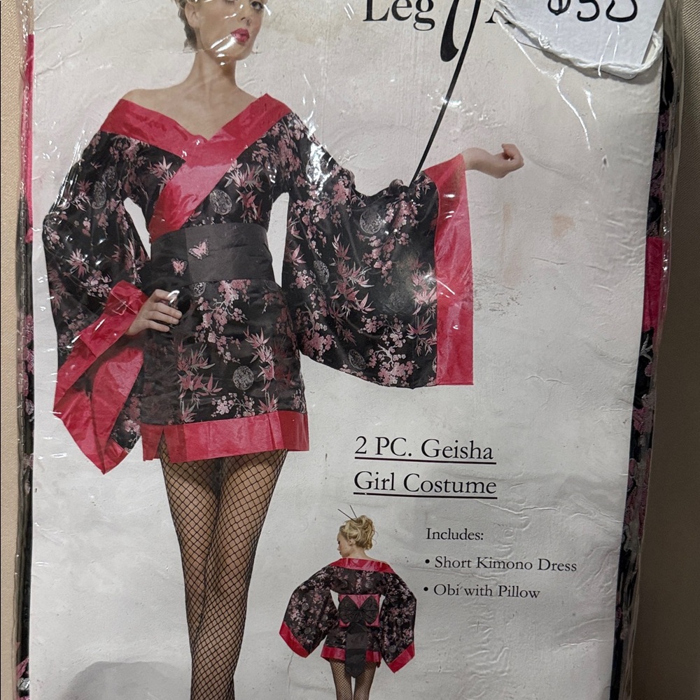 Black & Pink Floral Short Kimono Dress - 2PC Costume